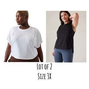 Athleta LOT OF 2 Elemental Cropped Tee & Effortless Tank Size 3X White and Black